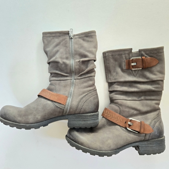 Rockport Shoes - Rockport Cobb Allen Grey leather mid calf Brooke biker moto winter boots Sz 9